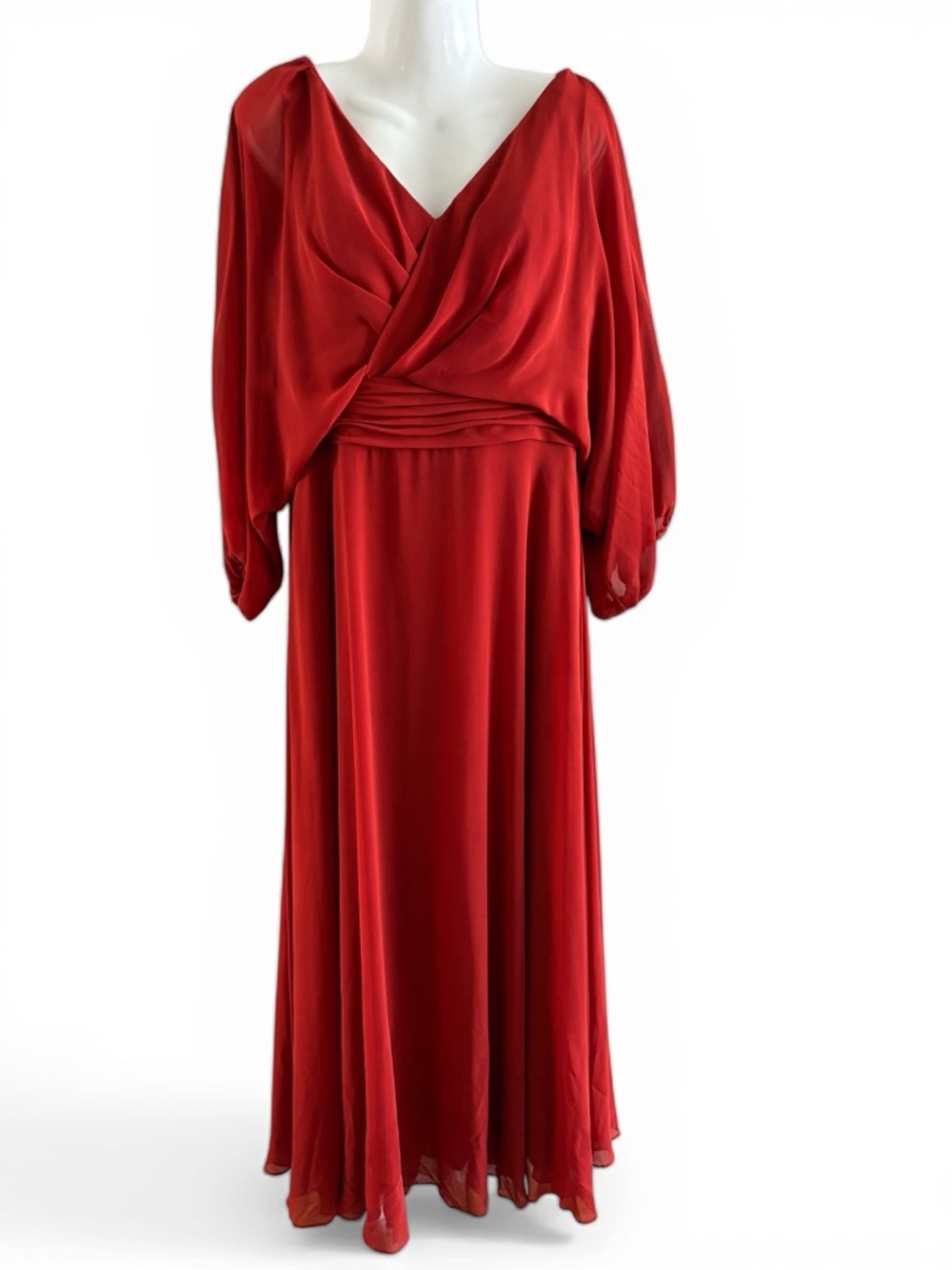 Red Draped Maxi Dress with Waist Detail
